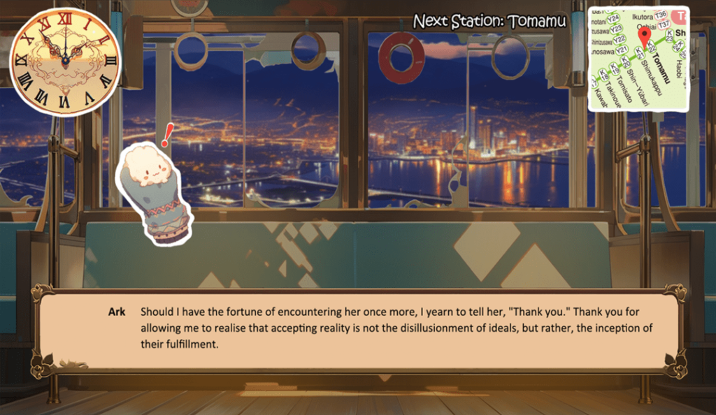 A screenshot from The Train Journey, showing the narrative elements