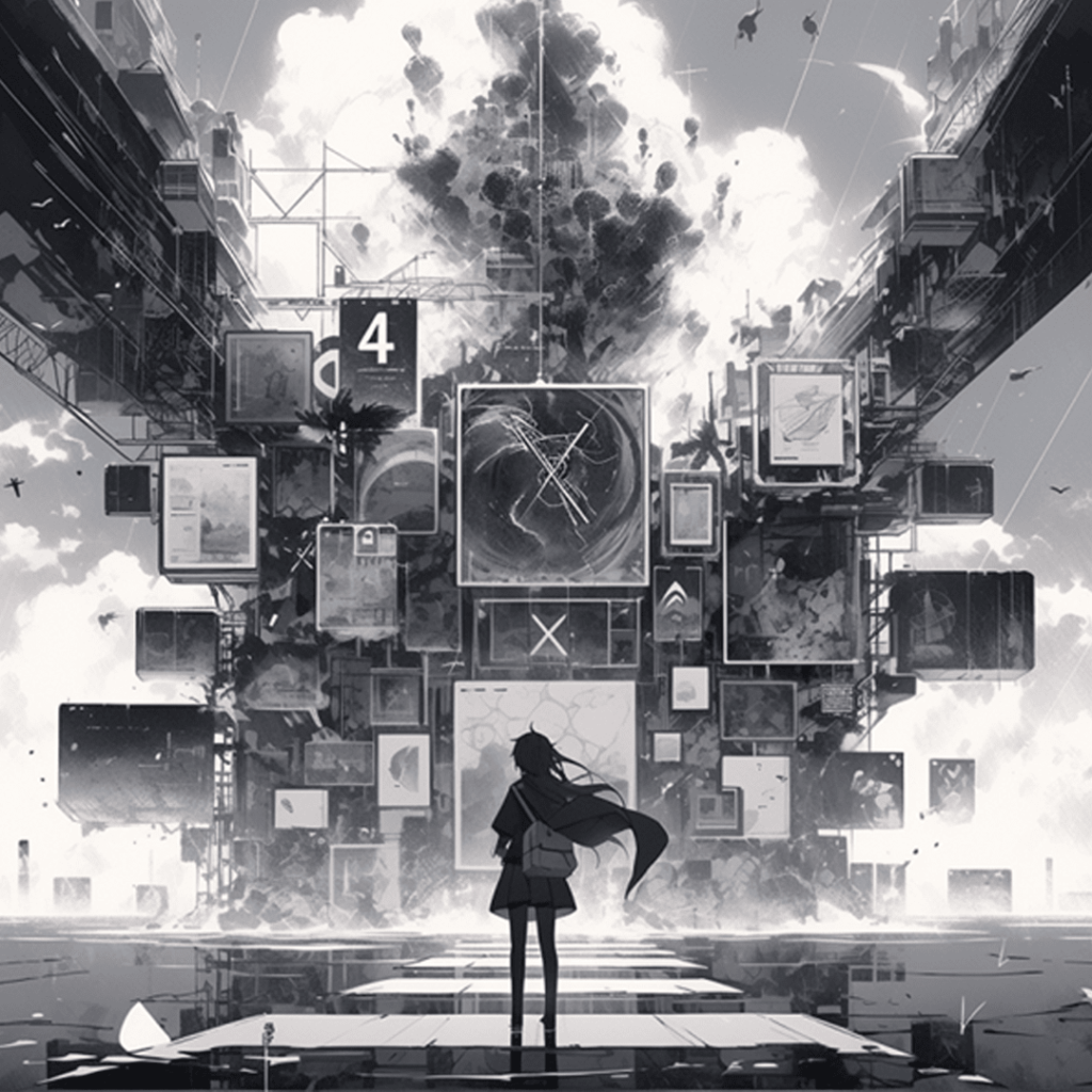 A girl standing in front of Uncertainty, from Bullet Rain, a sci-fi saga